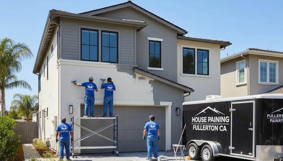 Professional house painters working on residential exterior in Anaheim, CA