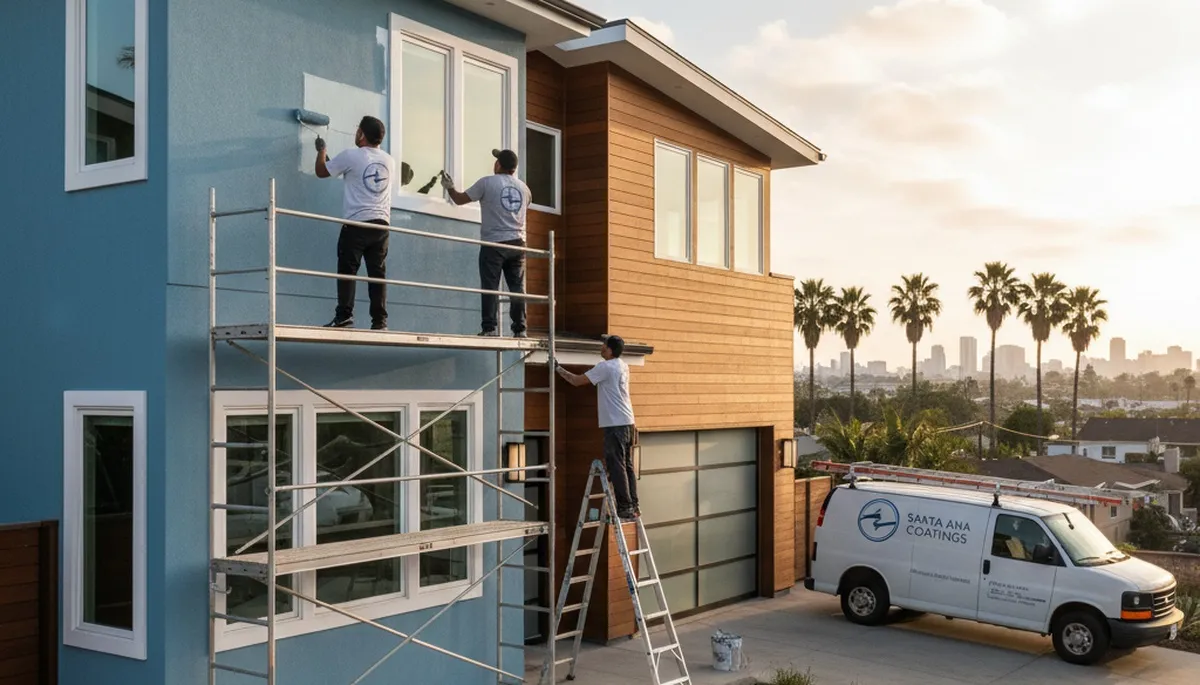 Professional house painters finishing exterior home project in Anaheim, CA