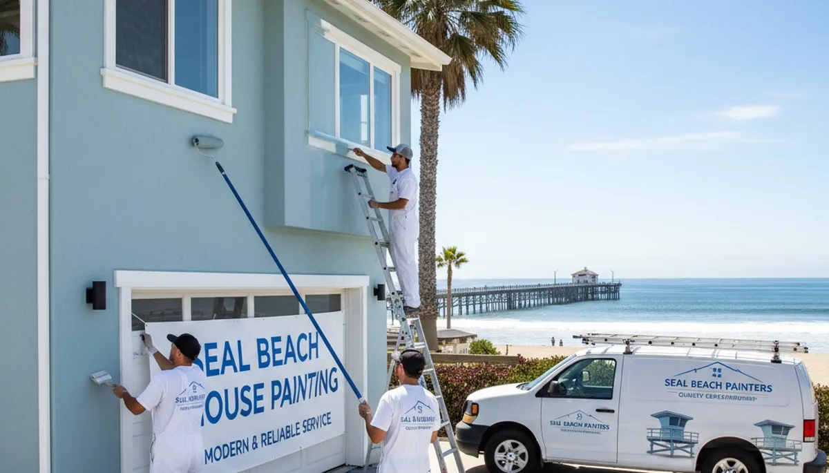 Professional house painters applying exterior paint to a home in Anaheim, CA