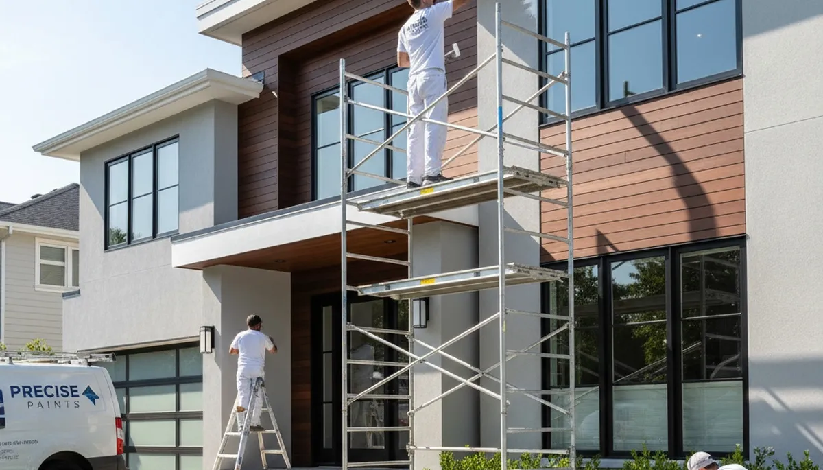 Professional trim and fascia painting on Anaheim, CA home exterior by expert house painters